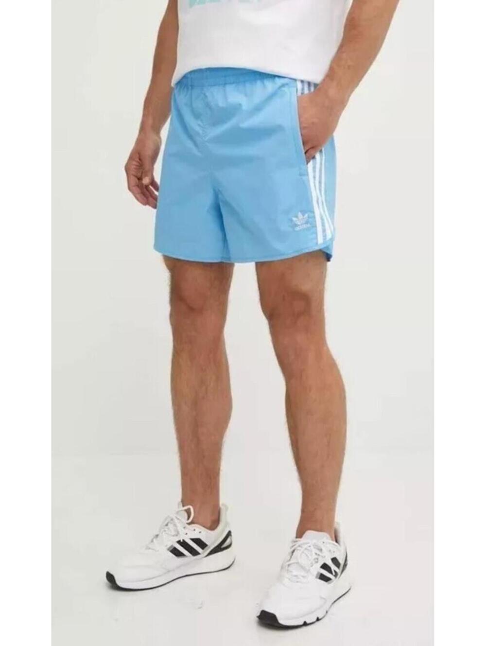 adidas Light Blue Athletic Shorts with White Stripes